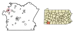 Location of Brownsville in Fayette County, Pennsylvania.
