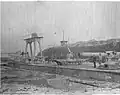 Part of the testing range for firing Canet guns at sea near cape Point du Hoc, early 1890s (under FCM)