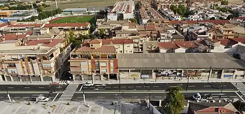 A low arial view of the city of Maracena