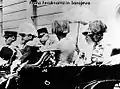 Leopold Lojka (leftmost) in&nbsp;Sarajevo driving the car with&nbsp;Franz Ferdinand d'Este, his wife and their entourage