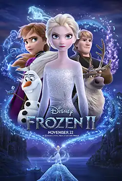 Computer-animated characters standing together, surrounded by a swirling, magical wind