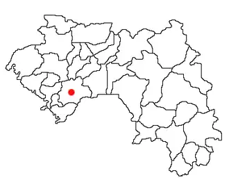 Location of Kindia Prefecture and seat in Guinea
