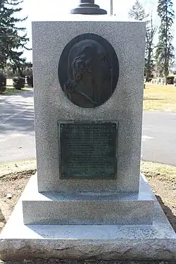 The bronze profile of George Washington originally from the memorial in Monument Cemetery in Philadelphia.[12] It was originally dedicated in 1869 and moved to Lawnview Memorial Park in 1956