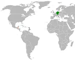 Map indicating locations of Belize and Germany