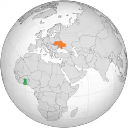 Map indicating locations of Ghana and Ukraine