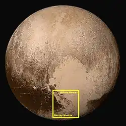 Pluto – location of Hillary Montes and Norgay Montes (context; 14&nbsp;July 2015).