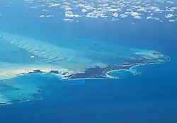 Great Harbour Cay from 38,000&nbsp;ft (11,582&nbsp;m). March 2010