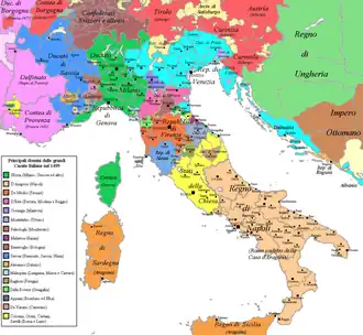 Territories of the House of Este in 1499 (shown in purple)