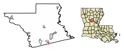 Location of Creola in Grant Parish, Louisiana.