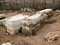 Graves of Rabbi Yechiel Michel Schlesinger (right) and his son, Rabbi Avraham Schlesinger (middle)
