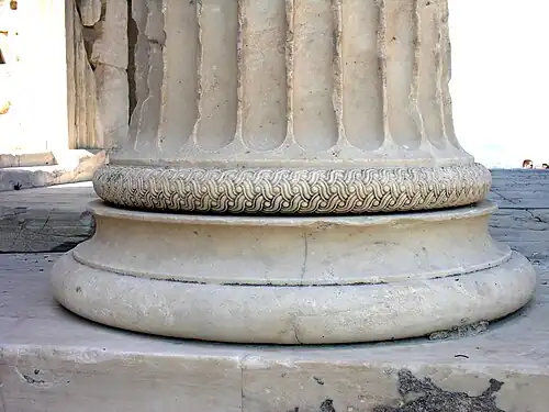 Ancient Greek guilloché on an Ionic column of the Erechtheion, Athens, Greece, unknown architect, 421–405 BC[17]