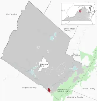 Location of Grottoes within the Rockingham County