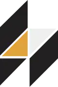 Hack logo, featuring white lowercase "hack" letters on a black background, with stylized triangular geometric shapes on the left