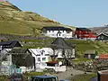 A view of Haldórsvík, with the church at centre