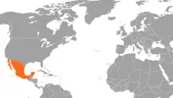 Map indicating locations of Holy See and Mexico
