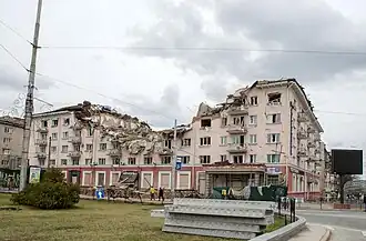 Hotel Ukraine in Chernihiv after bombardment by Russian forces, 10 April 2022