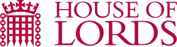Crowned portcullis with the uppercase words "House of Lords" in red