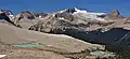 L→Rː Kiwetinok Peak (partial), Mount Pollinger, Mount McArthur, Isolated Peak.