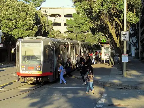 Passengers boarding a train at Irving and Arguello, 2017