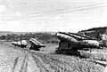 Pneumatic pontons being carried by heavy 6×6 transports