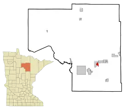 Location of the city of Bovey within Itasca County, Minnesota