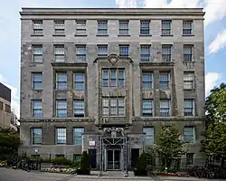 Facade of a gray stone building