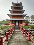 Japanese style architectural buiilding present in center of Japanese Garden, chandiagrh