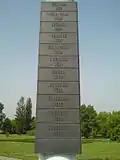 One of the four tables with names and dates of battles