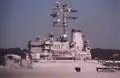 Close-up of the turret; the Exocet launchers, 100mm turret and boats are visible