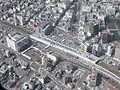 The station building seen from above in March 2015