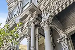 Vollmer House facade woodwork detail in June 2020