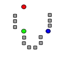 1. k initial "means" (in this case k=3) are randomly generated within the data domain (shown in color).