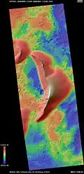 Digital terrain model of a barchan dune in Kaiser showing slip face avalanche features.