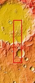 Kaiser (large crater in upper part of image); context for THEMIS image.