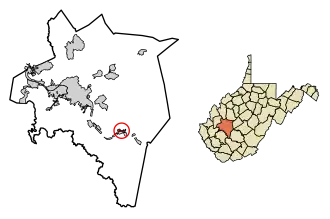 Location of Cedar Grove in Kanawha County, West Virginia.