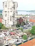 Toblerone Building with the Seminary behind it