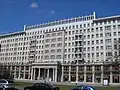Closeup of a Stalinist-era building