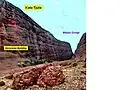 Fallen boulders of conglomerate off the cliff