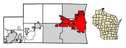 Location of Kenosha in Kenosha County, Wisconsin