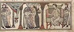 The nobles of Kashmir enthrone Yashaskara, from a 14th-century manuscript of the Jami' al-Tawarikh of Rashid al-Din