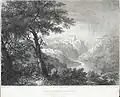 'Killgaron Castle: on the Tivi, Cardiganshire, evening rain' ca 1845 by John Henry Robinson, 1796-1871 and George Childs, fl. 1826-1873
