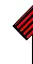 Jersey with red and black vertical stripes, black shorts, and black socks