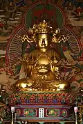 Seated Avalokitesvara (Kr. Kwanŭm or Kwanseŭm), by Hyehui. Gilt-bronze, Joseon period, 1655. Beopjusa (McR. Pŏpchu-sa), Boeun, Chungcheongbuk-do, South Korea.