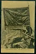 Bulgarian postcard representing an insurgent with the flag of Kruševo cheta