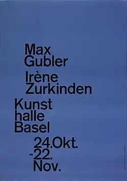 Poster image with blue background and sans serif typography in black