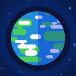 A blue circle with white and green lines on it, surrounded by lighter blue halos
