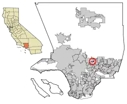 Location of East Pasadena in Los Angeles County, California.