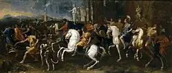 Nicolas Poussin, 1634-1639, La Chasse de Méléagre et Atalante (Le Départ pour la chasse), 160 x 360&nbsp;cm, Museo del Prado, Madrid