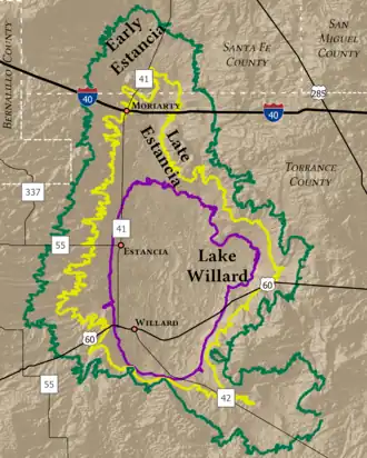 Contours of the former shoreline elevations in the Estancia Valley