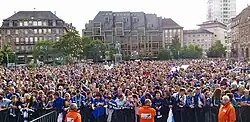 Il Racing Club di Strasburgo celebra il titolo di campione francese della Ligue 2 e la sua ascesa in Ligue 1 a Kléber nel 2017